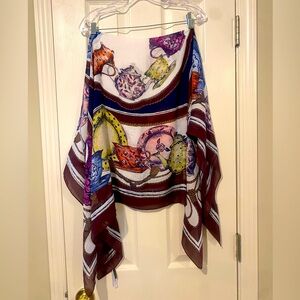 Talbots large tea time scarf brown navy 44” x 44”